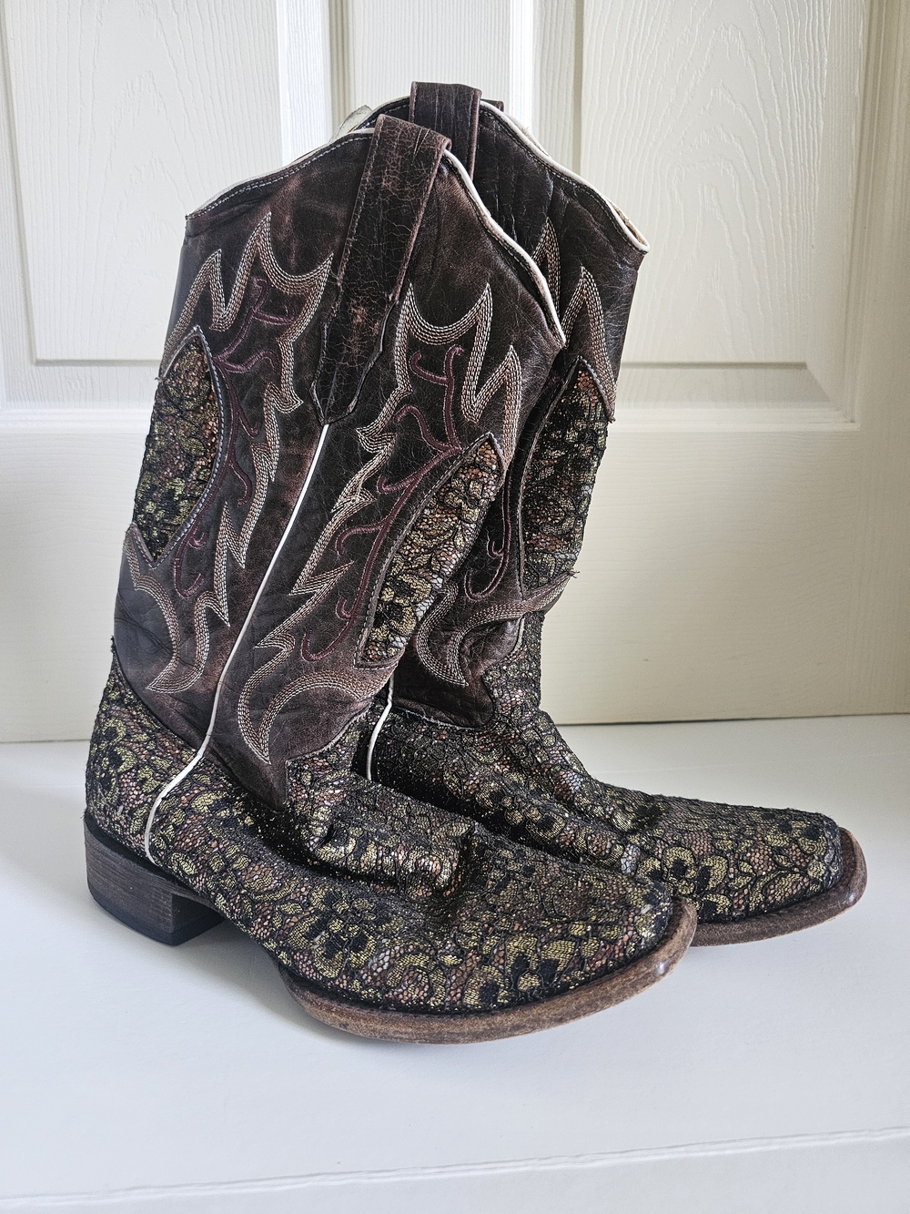 Sparkle Western Cowgirl Boots - Brown/Gold
